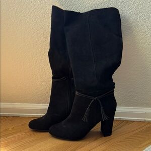Target Black Knee High Boots with Tassel and Chunky Heel